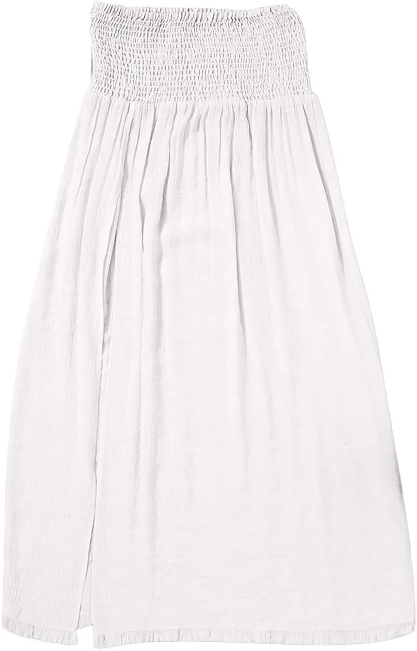 TUNUSKAT Womens Summer Sheer Beach Long Skirts Sexy High Slit See Through Bikini Cover Up Smocked High Waist Boho Flowy Skirt