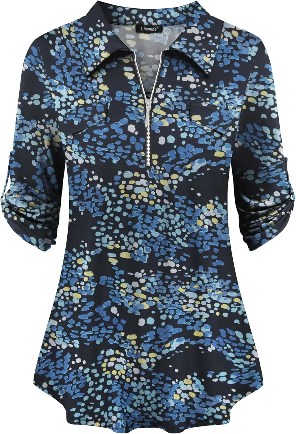 U.Vomade Women's 3/4 Sleeve Plus Size Tops Loose V Neck Blouses for Women L-4X