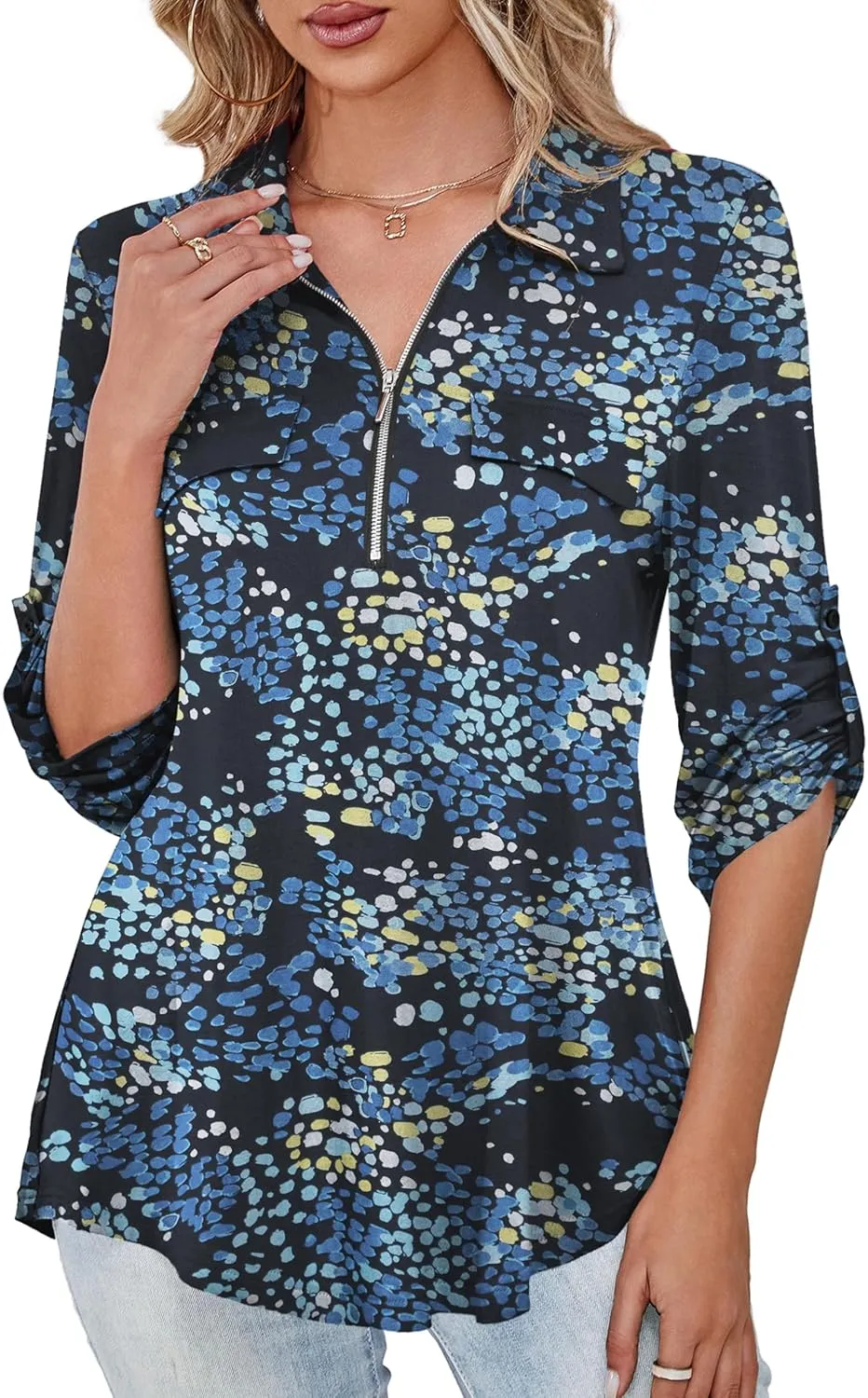 U.Vomade Women's 3/4 Sleeve Plus Size Tops Loose V Neck Blouses for Women L-4X