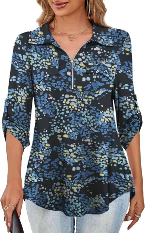U.Vomade Women's 3/4 Sleeve Plus Size Tops Loose V Neck Blouses for Women L-4X