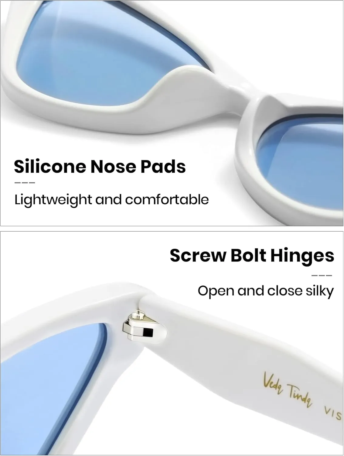 Veda Tinda Vision Cat Eye Sunglasses for Women Tinted Polarized Retro Rave Large Cateye Vintage Womens Glasses UV Protection