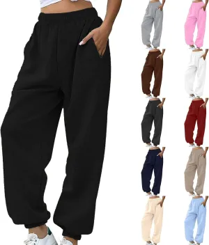 Warm Sherpa Fleece Lined Sweatpants for Women High Waist Joggers Pants Comfy Loose Fit Pants with Pockets
