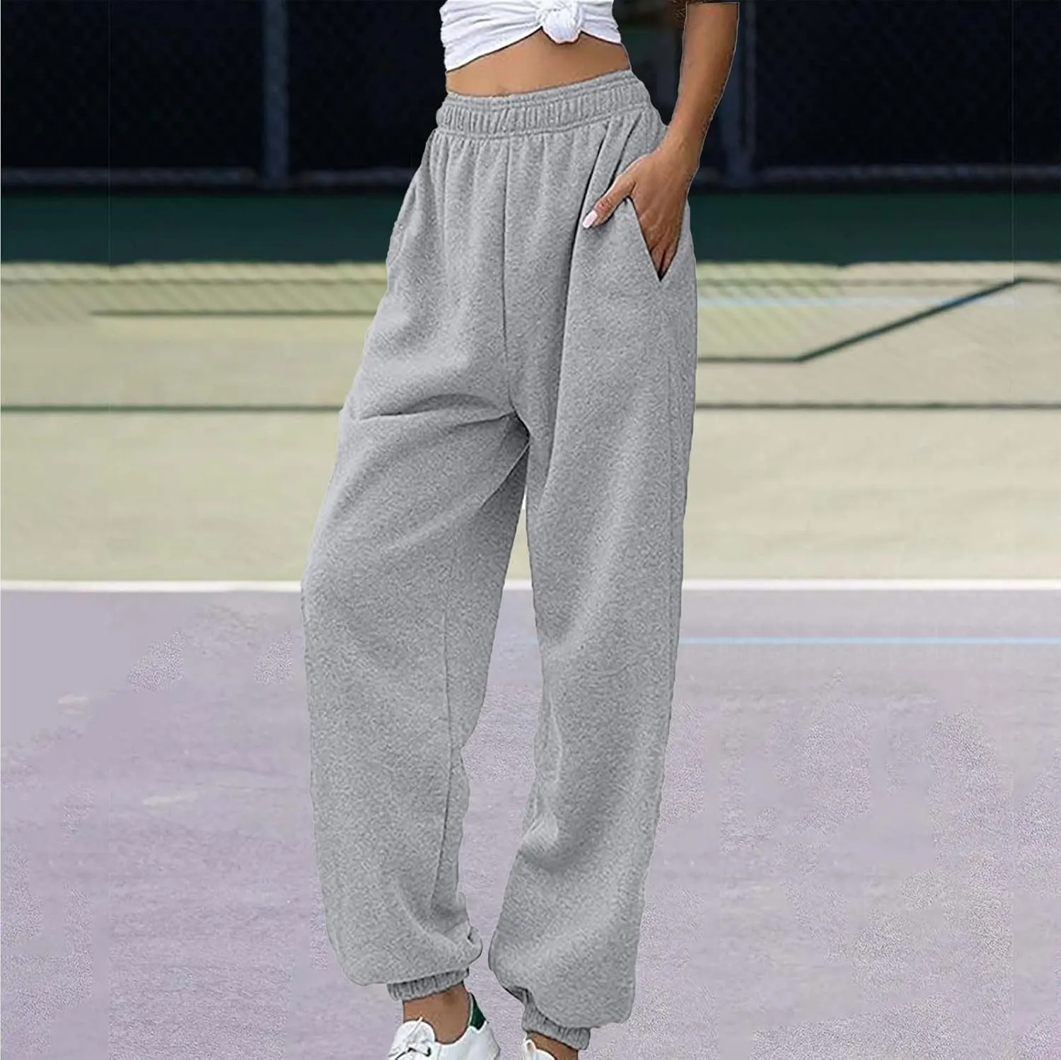 Warm Sherpa Fleece Lined Sweatpants for Women High Waist Joggers Pants Comfy Loose Fit Pants with Pockets