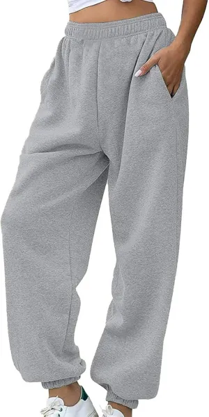 Warm Sherpa Fleece Lined Sweatpants for Women High Waist Joggers Pants Comfy Loose Fit Pants with Pockets