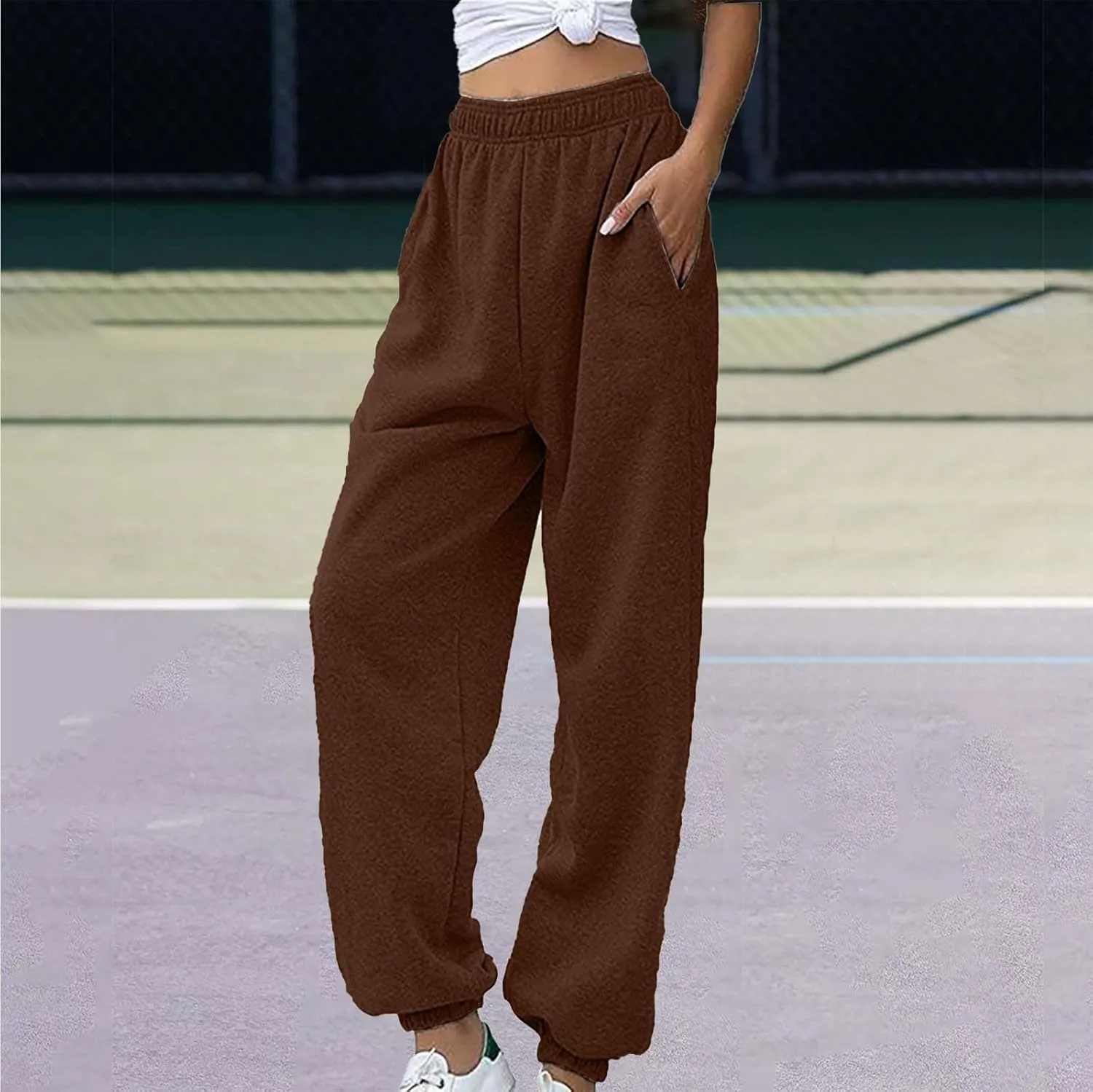 Warm Sherpa Fleece Lined Sweatpants for Women High Waist Joggers Pants Comfy Loose Fit Pants with Pockets