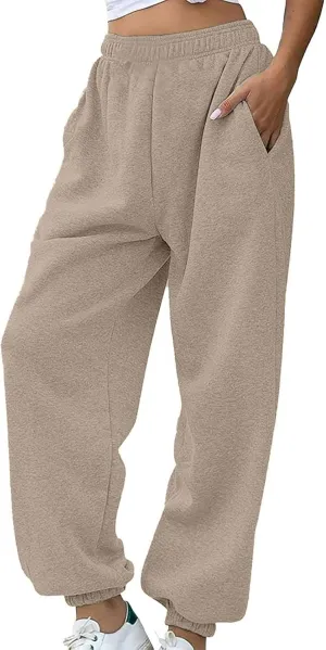 Warm Sherpa Fleece Lined Sweatpants for Women High Waist Joggers Pants Comfy Loose Fit Pants with Pockets