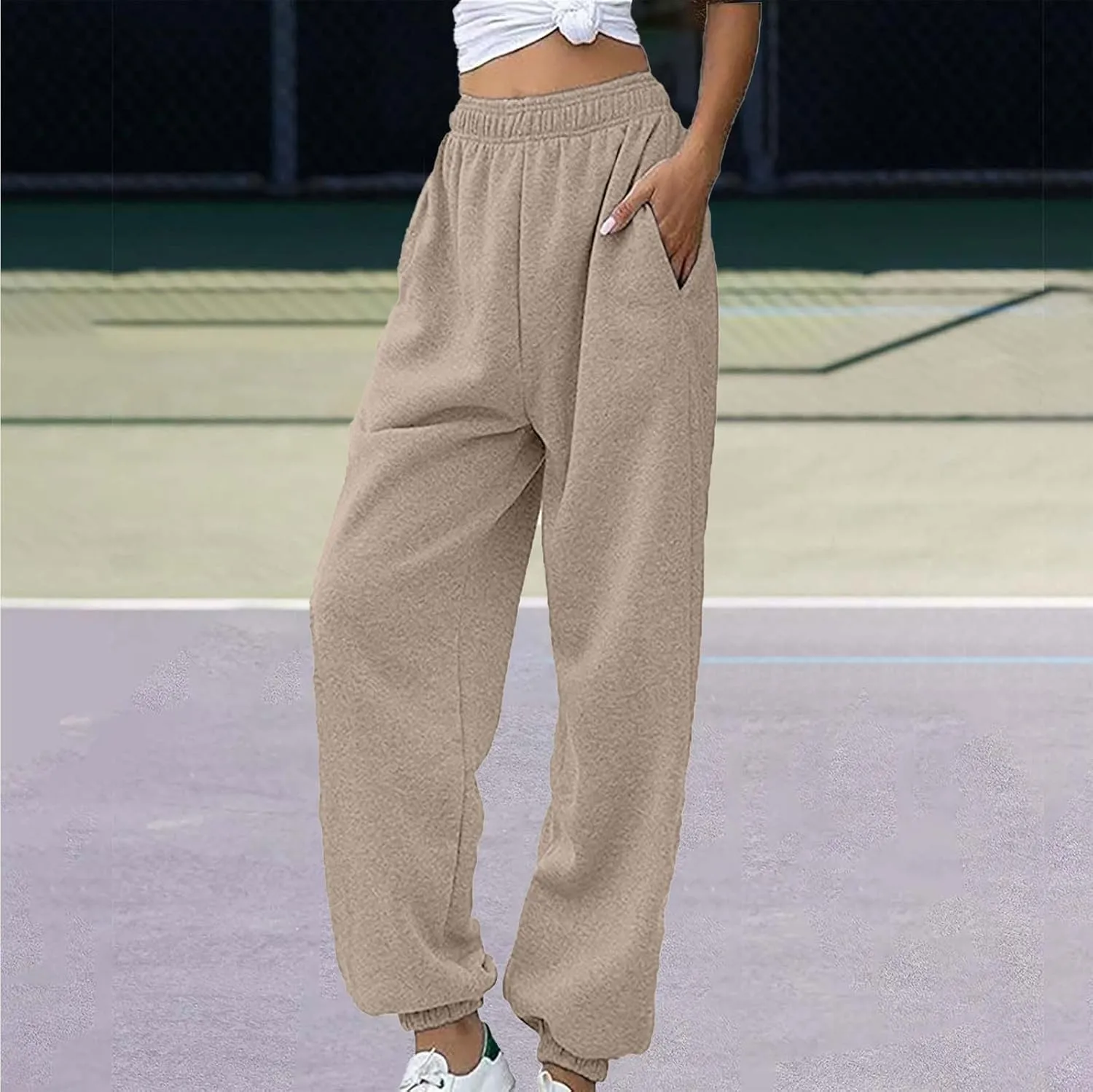 Warm Sherpa Fleece Lined Sweatpants for Women High Waist Joggers Pants Comfy Loose Fit Pants with Pockets