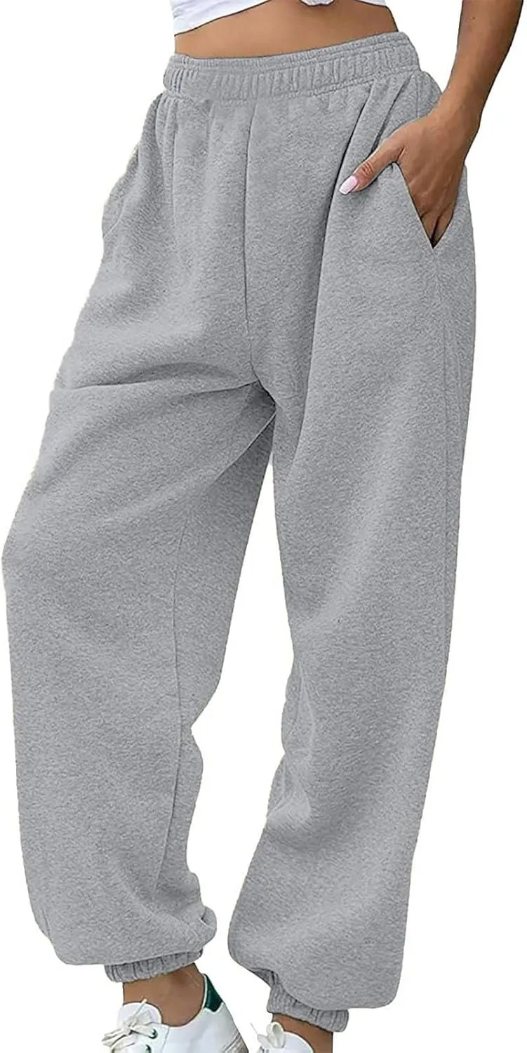 Warm Sherpa Fleece Lined Sweatpants for Women High Waist Joggers Pants Comfy Loose Fit Pants with Pockets