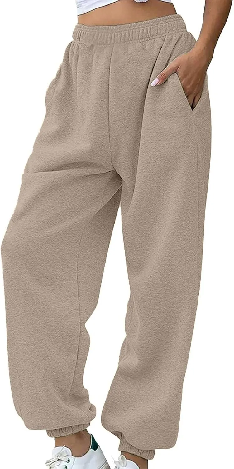 Warm Sherpa Fleece Lined Sweatpants for Women High Waist Joggers Pants Comfy Loose Fit Pants with Pockets