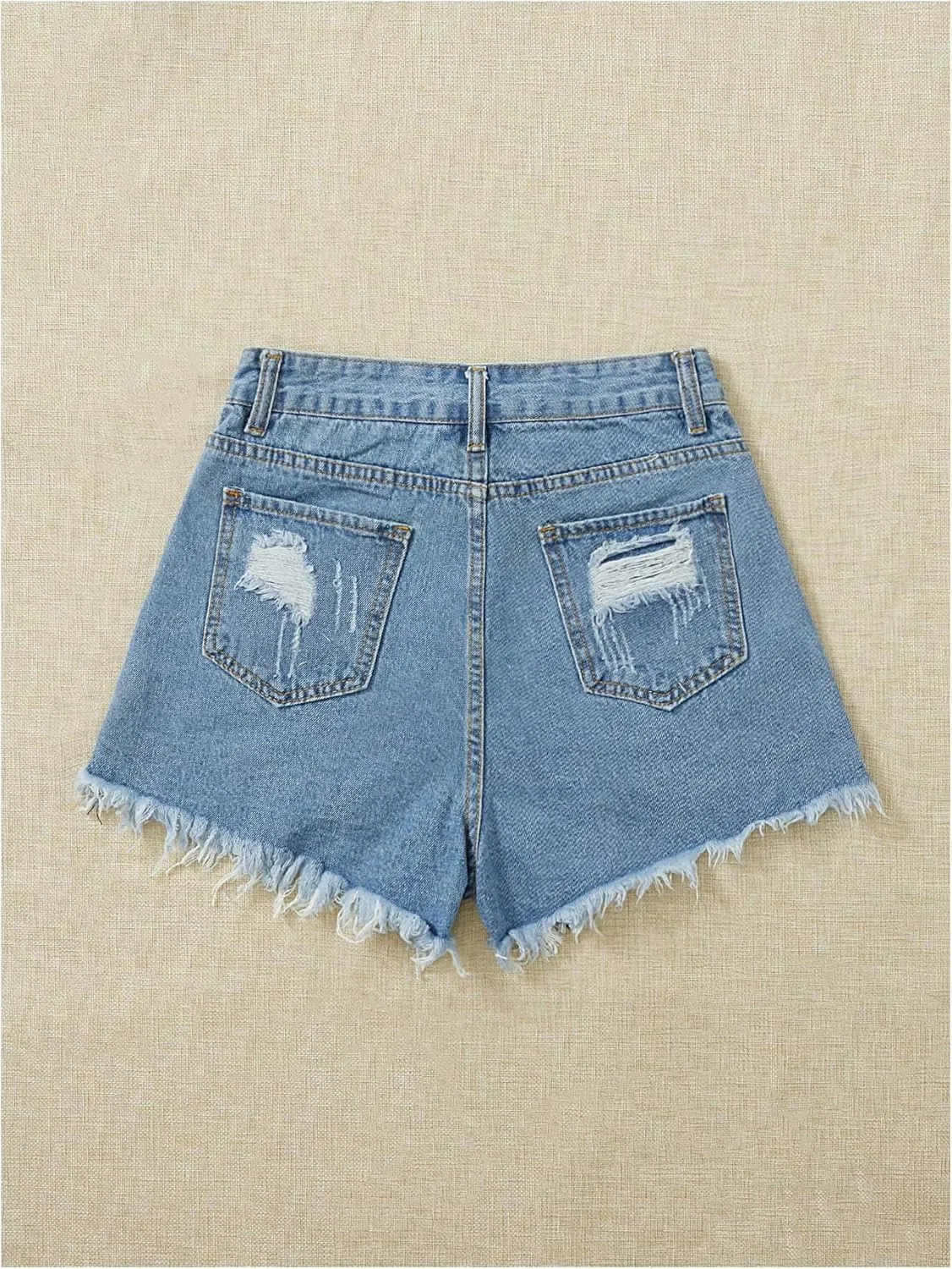 WDIRARA Women's High Waisted Ripped Distressed Denim Shorts Raw Hem Jean Shorts