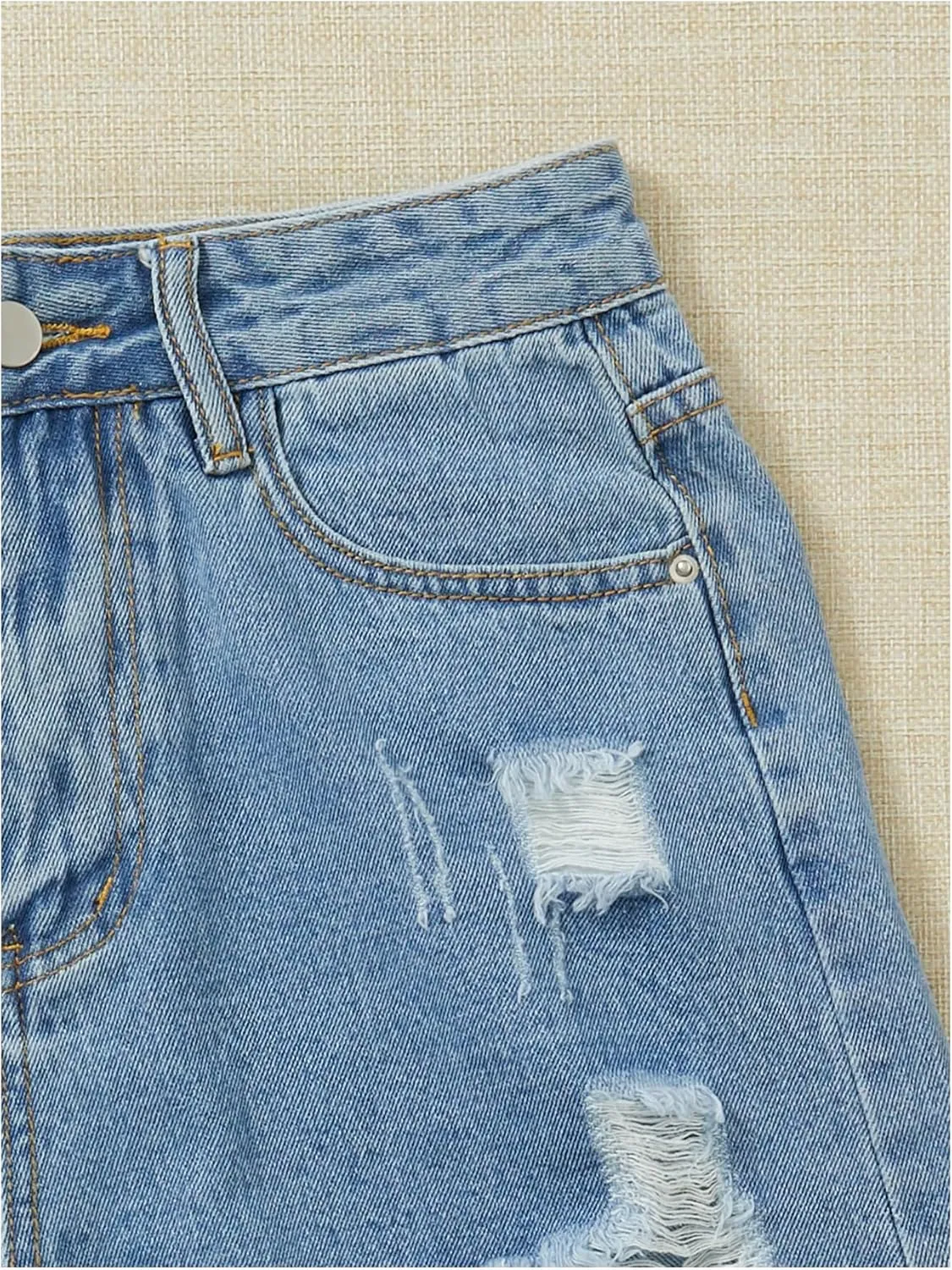 WDIRARA Women's High Waisted Ripped Distressed Denim Shorts Raw Hem Jean Shorts