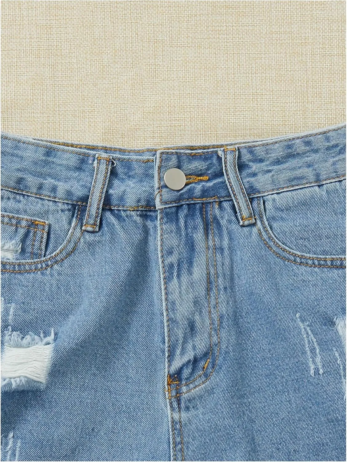 WDIRARA Women's High Waisted Ripped Distressed Denim Shorts Raw Hem Jean Shorts