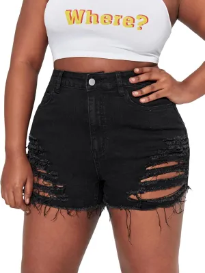 WDIRARA Women's High Waisted Ripped Jean Shorts Cut Out Raw Hem Denim Shorts