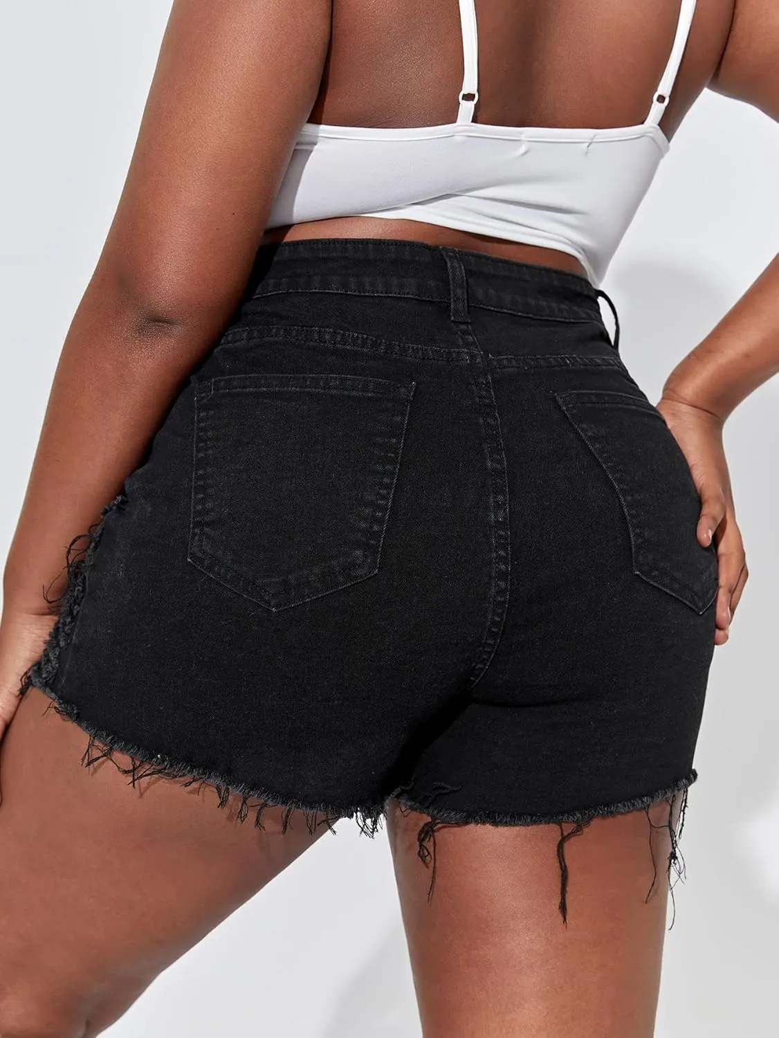 WDIRARA Women's High Waisted Ripped Jean Shorts Cut Out Raw Hem Denim Shorts