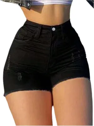 WDIRARA Women's High Waisted Skinny Denim Shorts Frayed Distressed Jean Shorts with Pockets