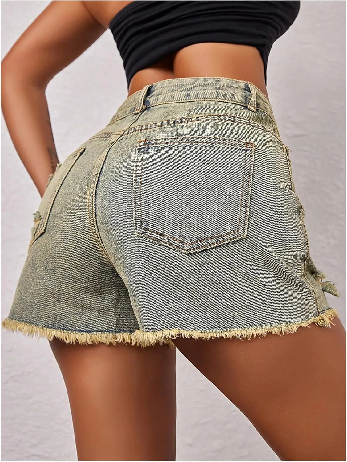 WDIRARA Women's Ripped Distressed Denim Shorts High Waisted Raw Hem Jean Shorts