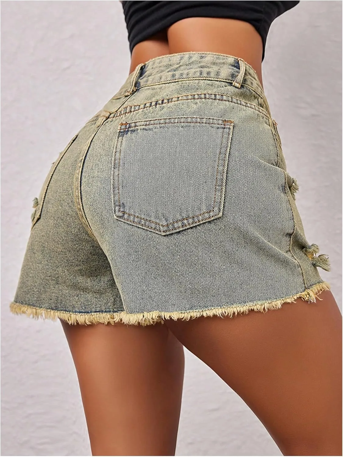 WDIRARA Women's Ripped Distressed Denim Shorts High Waisted Raw Hem Jean Shorts
