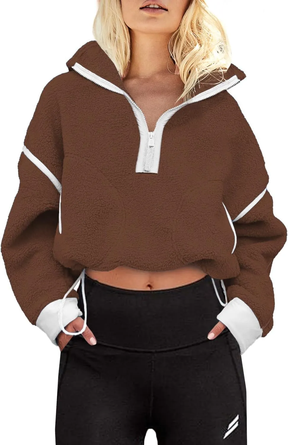 Wenlia Women's Half Zip Sweatshirts Polar Fleece Long Sleeve Pullover Oversized Workout Tops with Pockets