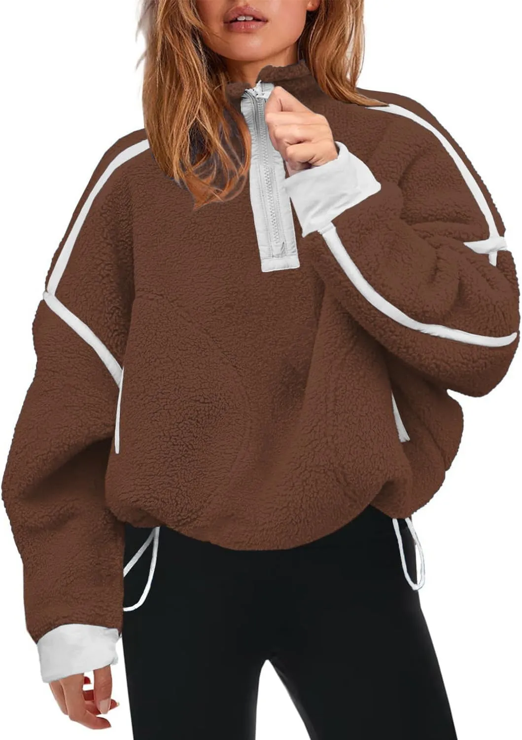 Wenlia Women's Half Zip Sweatshirts Polar Fleece Long Sleeve Pullover Oversized Workout Tops with Pockets