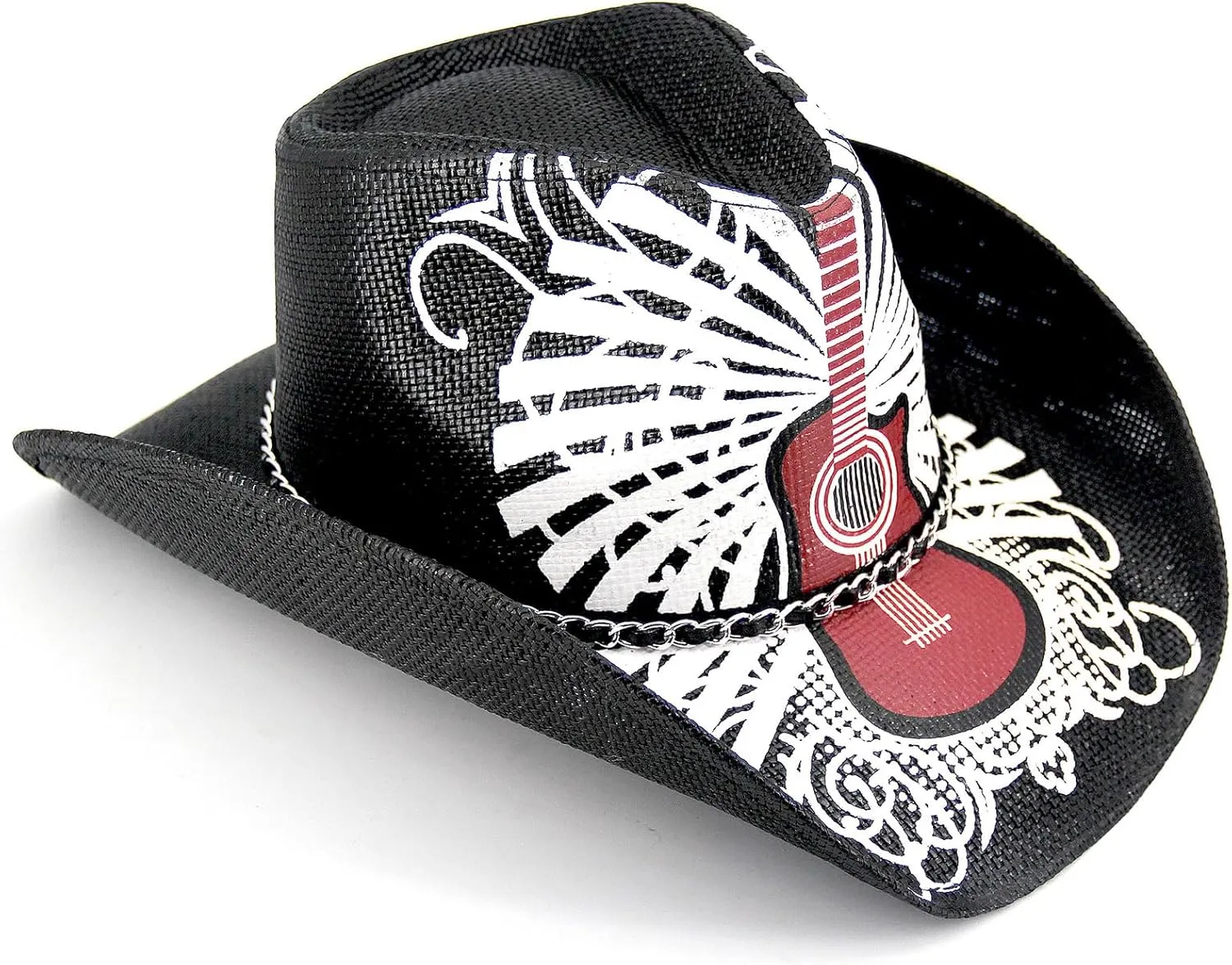 Western Rock Guitar Pattern Cowboy Hat Cowgirl Hat Men's Women's Music Straw Sun Hats Black
