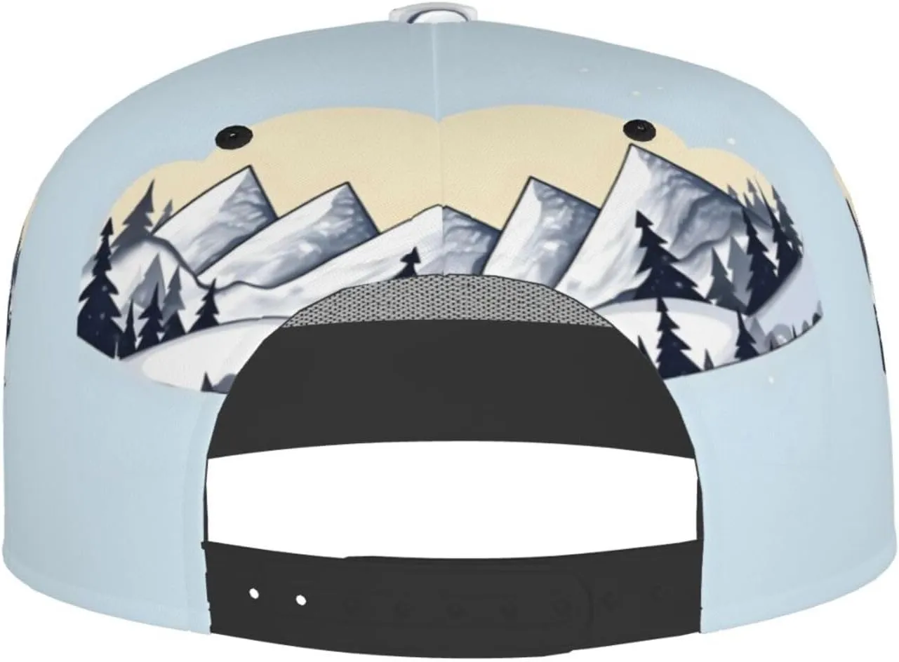 White Snowy Mountains Printed Baseball Cap, Flat Brim Hats for Men Women, Funny Adjustable Snapback Hats