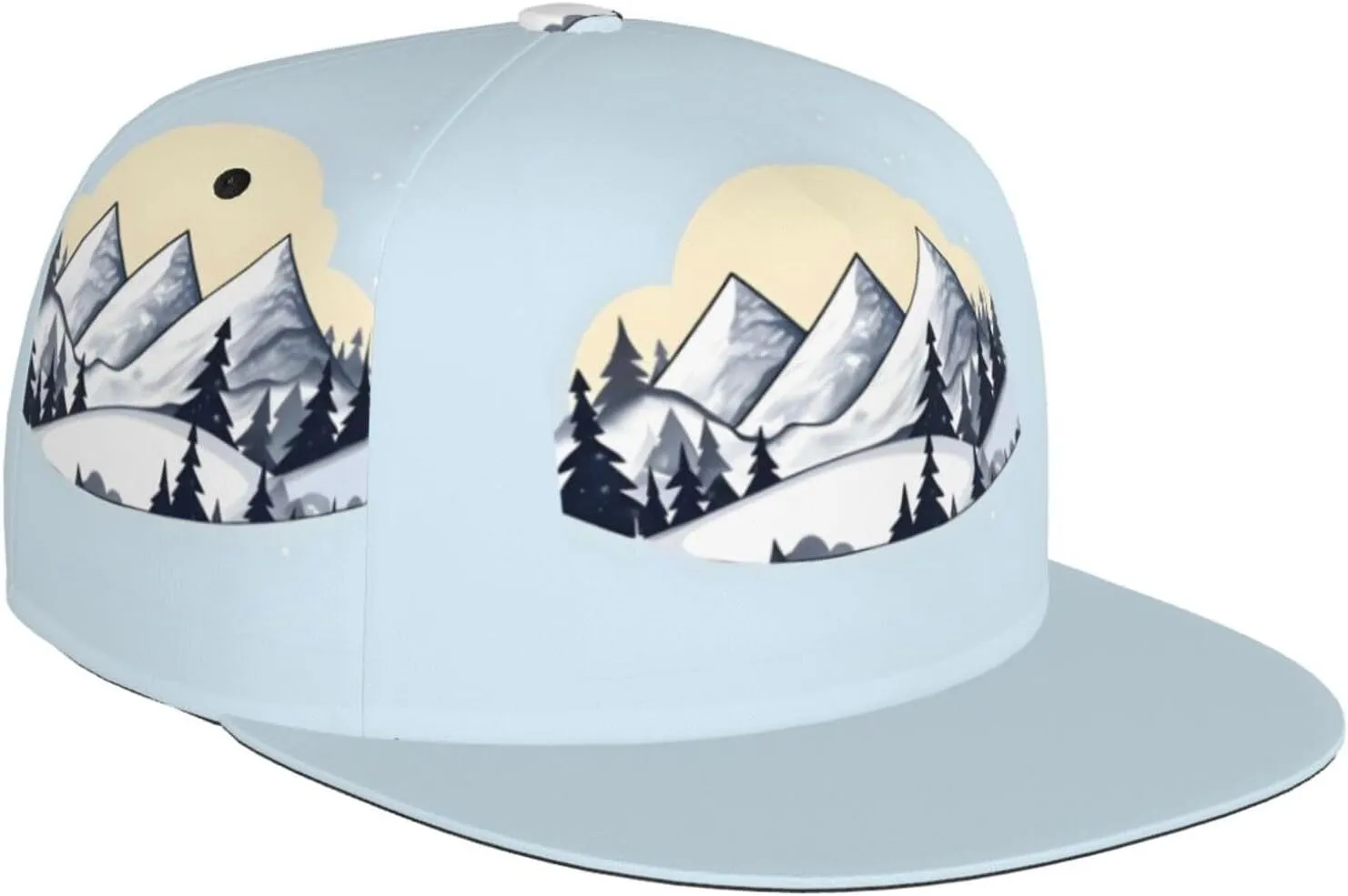 White Snowy Mountains Printed Baseball Cap, Flat Brim Hats for Men Women, Funny Adjustable Snapback Hats