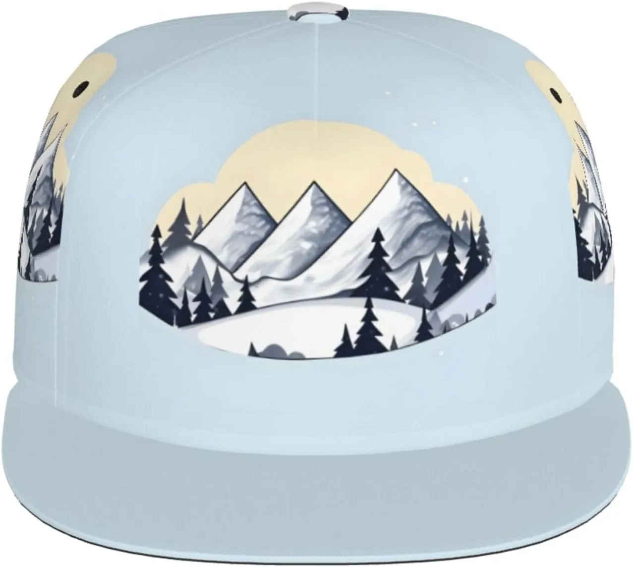 White Snowy Mountains Printed Baseball Cap, Flat Brim Hats for Men Women, Funny Adjustable Snapback Hats