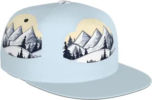 White Snowy Mountains Printed Baseball Cap, Flat Brim Hats for Men Women, Funny Adjustable Snapback Hats