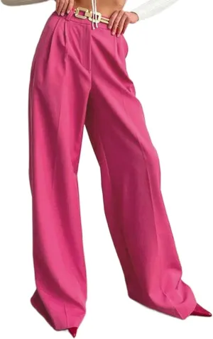 Wide Leg Long Trousers for Women Casual Loose Straight Leg High Waisted Dress Pants Work Office Business Pants with Pockets