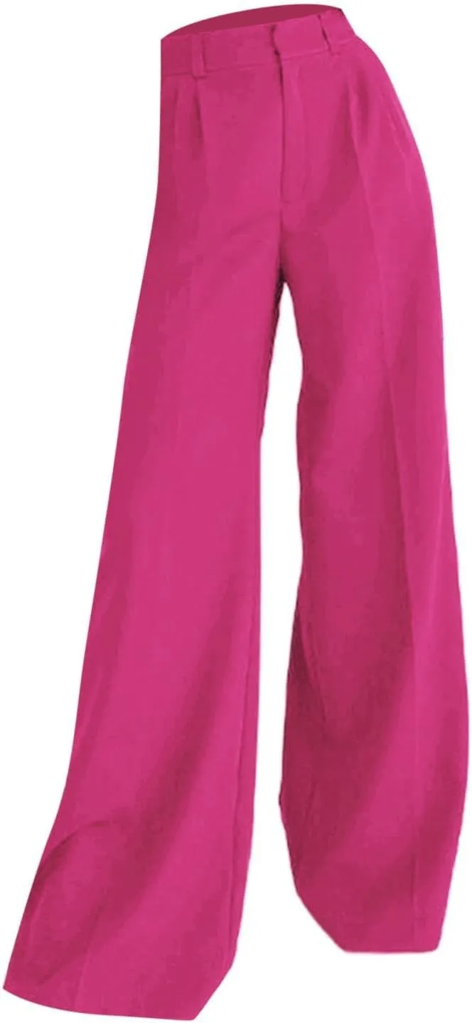 Wide Leg Long Trousers for Women Casual Loose Straight Leg High Waisted Dress Pants Work Office Business Pants with Pockets