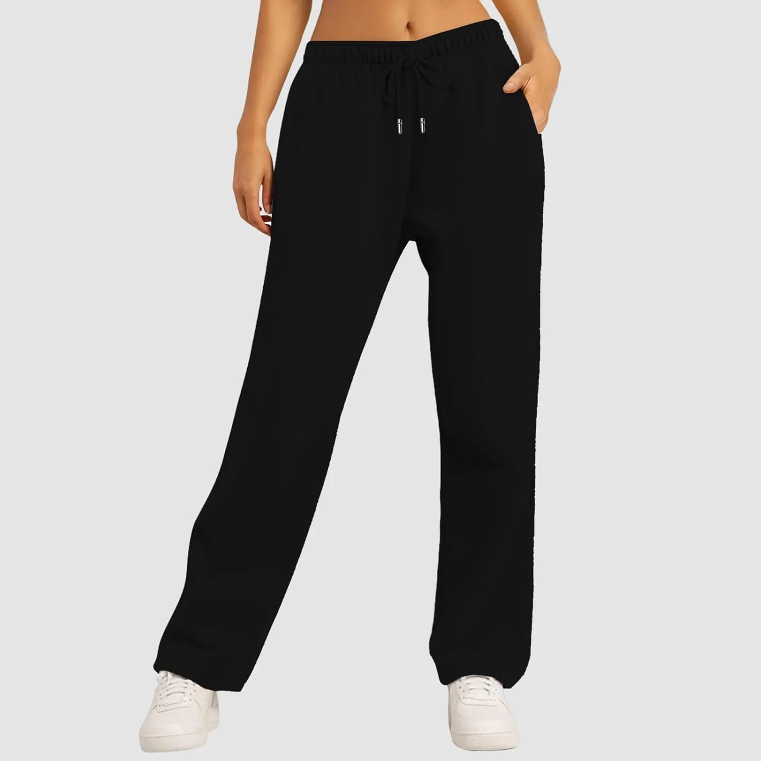 Wide Leg Sweatpants for Women Fleece Lined High Waisted Drawstring Joggers Comfy Lounge Workout Loose Pants with Pocket