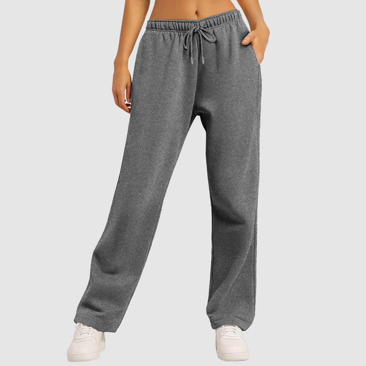 Wide Leg Sweatpants for Women Fleece Lined High Waisted Drawstring Joggers Comfy Lounge Workout Loose Pants with Pocket