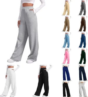 Wide Leg Sweatpants for Women Fleece Lined High Waisted Drawstring Joggers Comfy Lounge Workout Loose Pants with Pocket