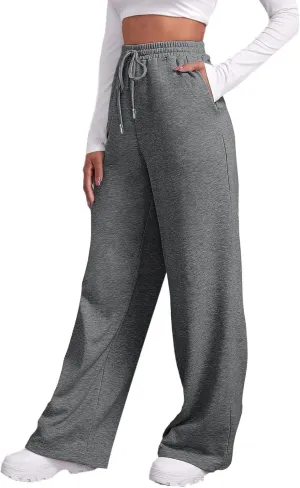Wide Leg Sweatpants for Women Fleece Lined High Waisted Drawstring Joggers Comfy Lounge Workout Loose Pants with Pocket