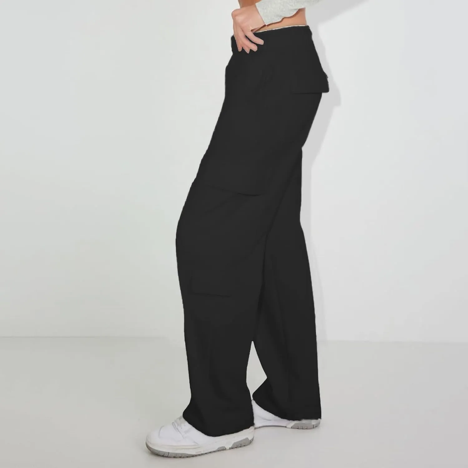 Wide Leg Sweatpants Women Baggy Elastic High Waisted Cargo Sweatpants Casual Comfy Fleece Joggers with Pockets