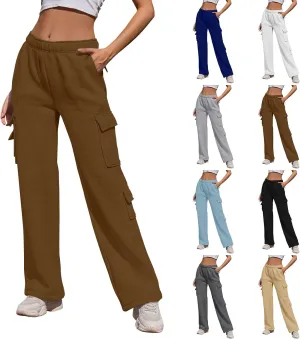 Wide Leg Sweatpants Women Baggy Elastic High Waisted Cargo Sweatpants Casual Comfy Fleece Joggers with Pockets