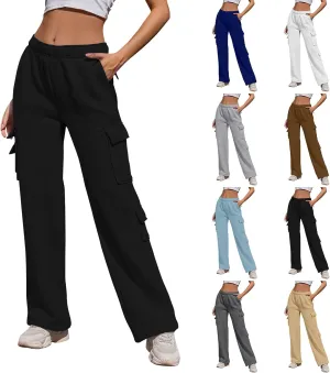 Wide Leg Sweatpants Women Baggy Elastic High Waisted Cargo Sweatpants Casual Comfy Fleece Joggers with Pockets
