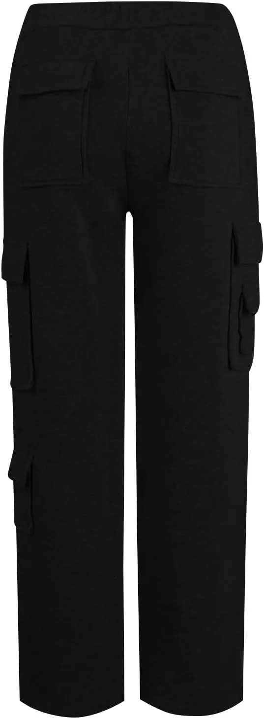 Wide Leg Sweatpants Women Baggy Elastic High Waisted Cargo Sweatpants Casual Comfy Fleece Joggers with Pockets