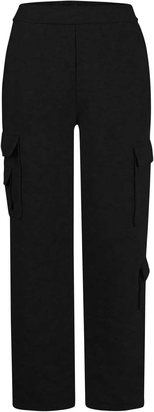 Wide Leg Sweatpants Women Baggy Elastic High Waisted Cargo Sweatpants Casual Comfy Fleece Joggers with Pockets