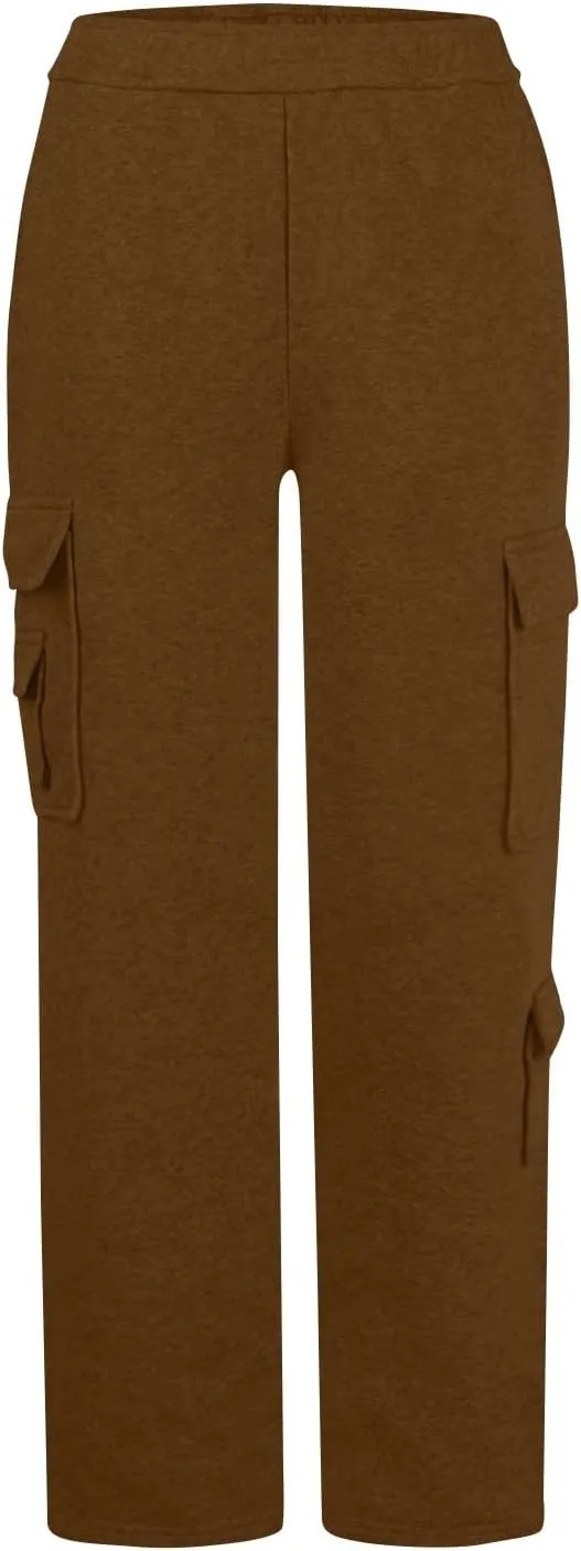 Wide Leg Sweatpants Women Baggy Elastic High Waisted Cargo Sweatpants Casual Comfy Fleece Joggers with Pockets