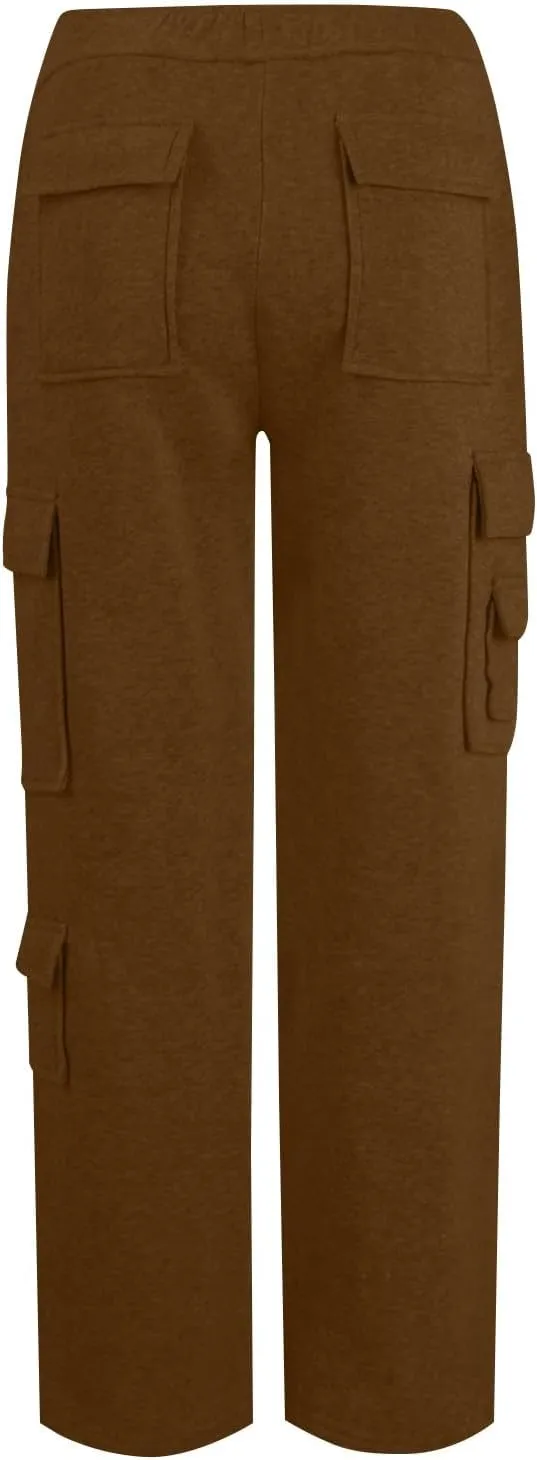 Wide Leg Sweatpants Women Baggy Elastic High Waisted Cargo Sweatpants Casual Comfy Fleece Joggers with Pockets