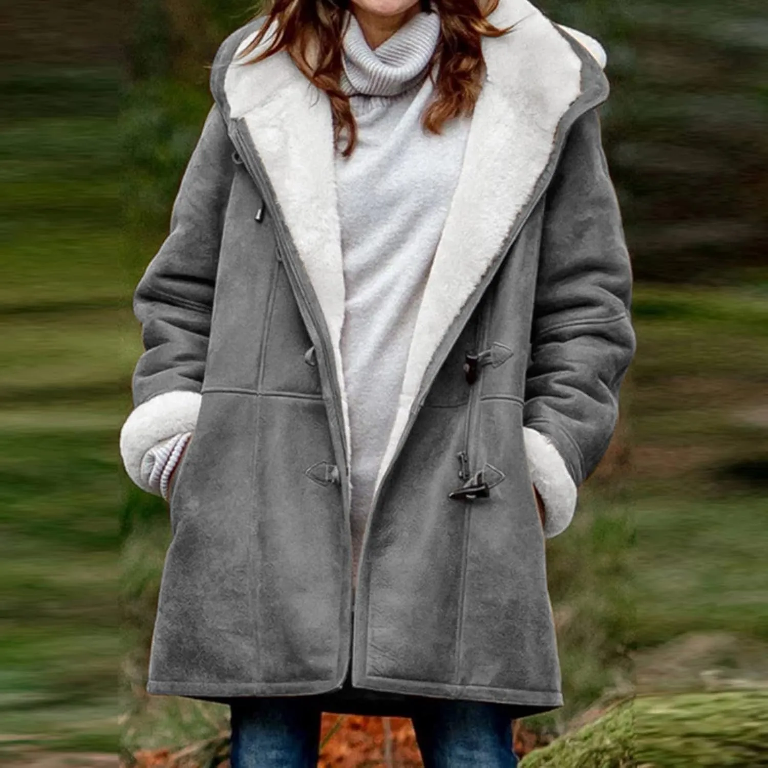 Winter Coats for Women 2023 Warm Sherpa Fleece Lined Distressed Jackets Hooded Parka Faux Suede Pea Coat Outerwear