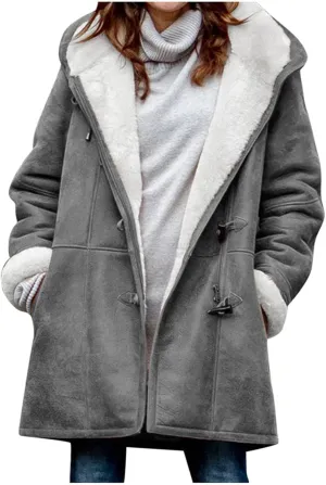 Winter Coats for Women 2023 Warm Sherpa Fleece Lined Distressed Jackets Hooded Parka Faux Suede Pea Coat Outerwear