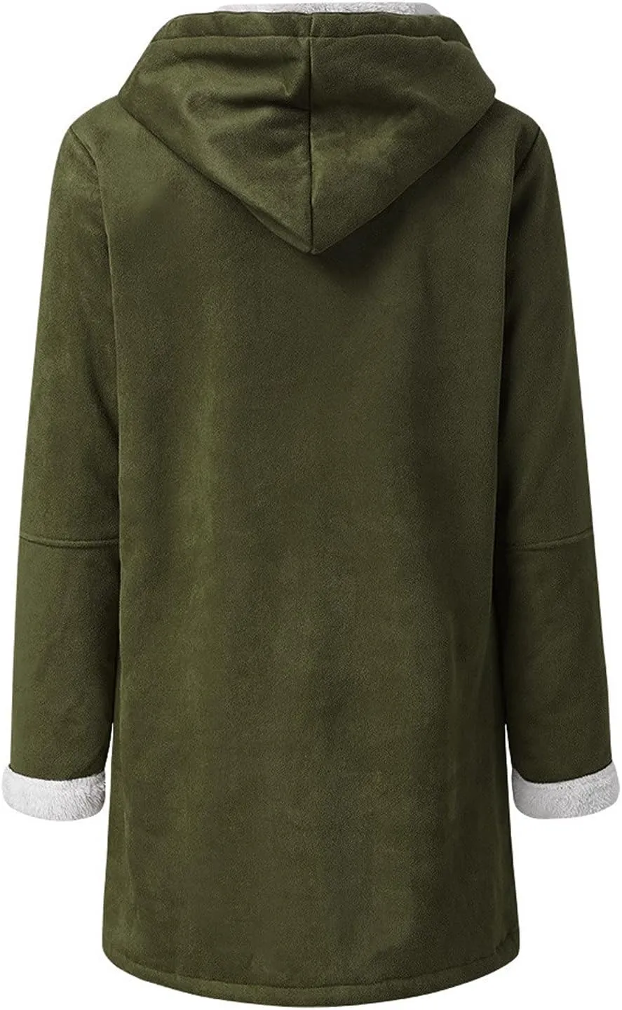 Winter Coats for Women 2023 Warm Sherpa Fleece Lined Distressed Jackets Hooded Parka Faux Suede Pea Coat Outerwear