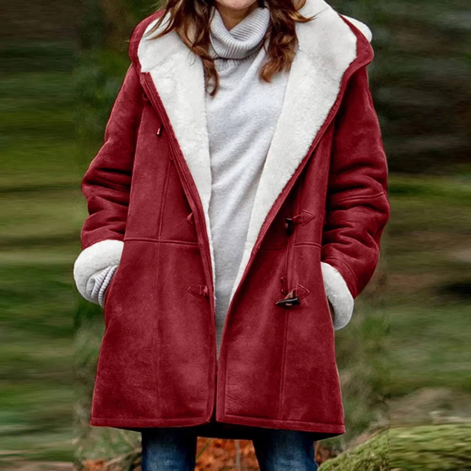 Winter Coats for Women 2023 Warm Sherpa Fleece Lined Distressed Jackets Hooded Parka Faux Suede Pea Coat Outerwear