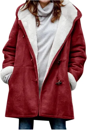 Winter Coats for Women 2023 Warm Sherpa Fleece Lined Distressed Jackets Hooded Parka Faux Suede Pea Coat Outerwear