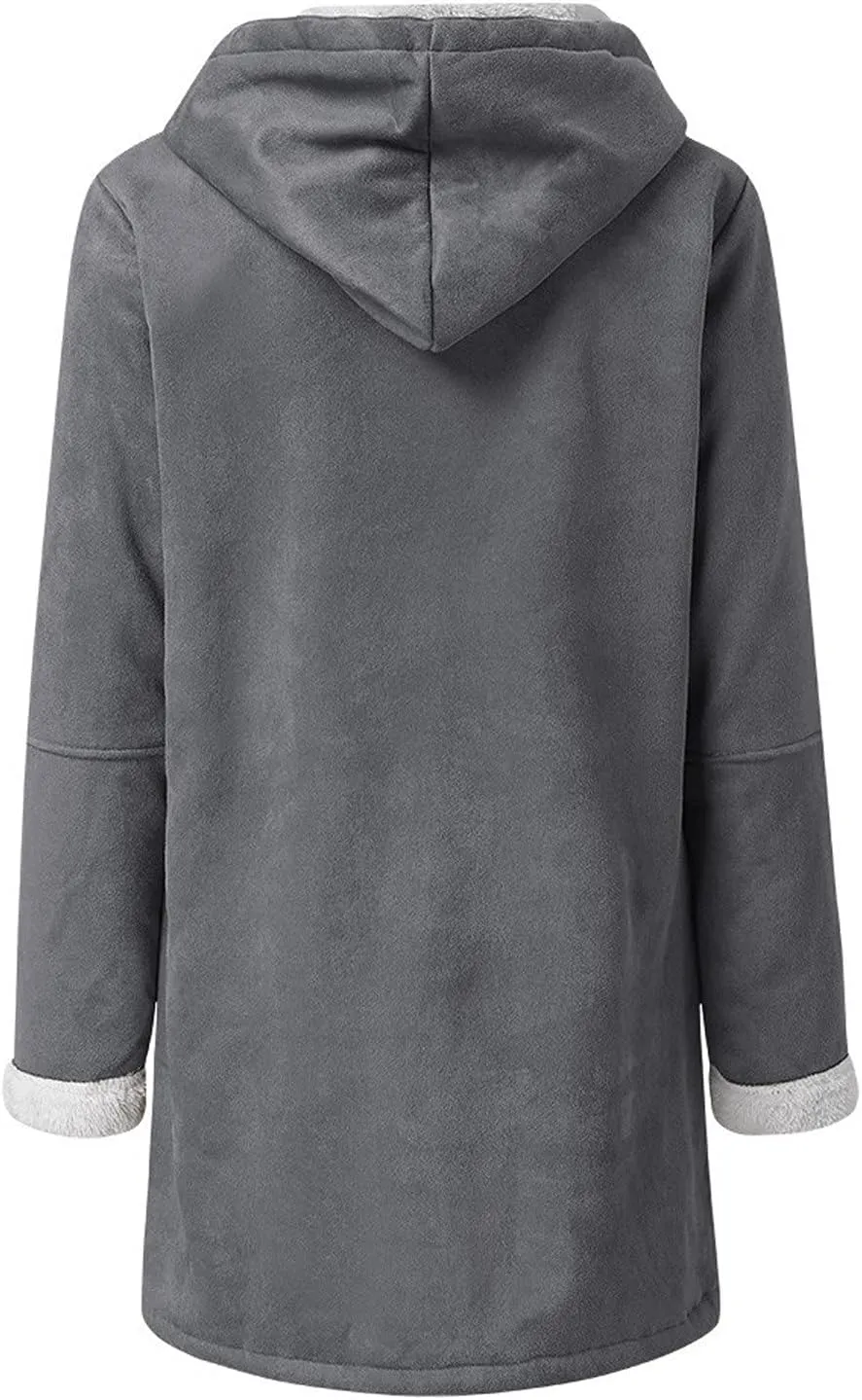 Winter Coats for Women 2023 Warm Sherpa Fleece Lined Distressed Jackets Hooded Parka Faux Suede Pea Coat Outerwear