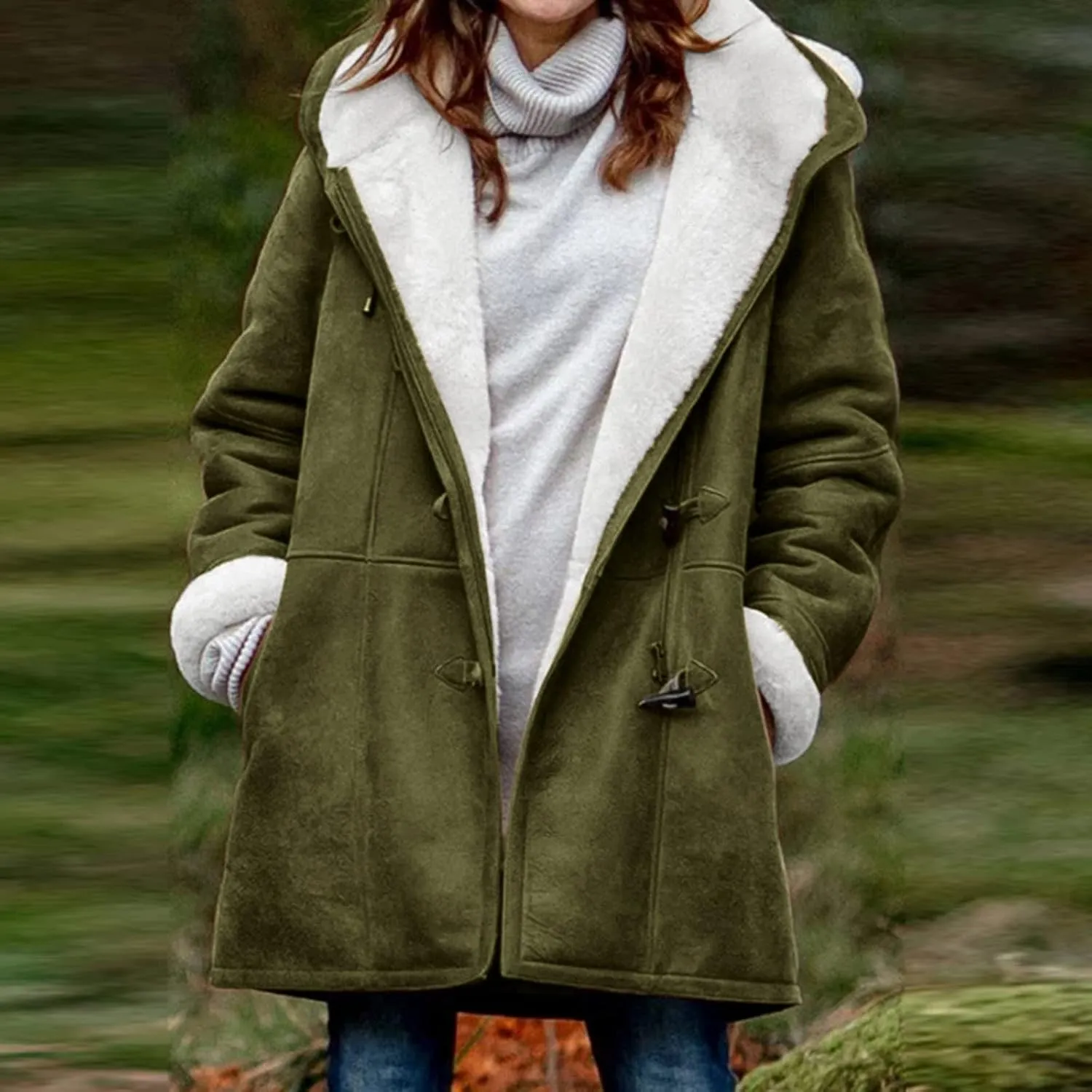 Winter Coats for Women 2023 Warm Sherpa Fleece Lined Distressed Jackets Hooded Parka Faux Suede Pea Coat Outerwear