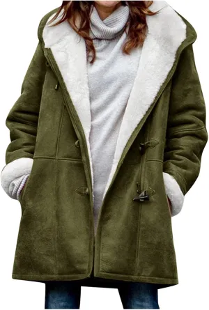 Winter Coats for Women 2023 Warm Sherpa Fleece Lined Distressed Jackets Hooded Parka Faux Suede Pea Coat Outerwear