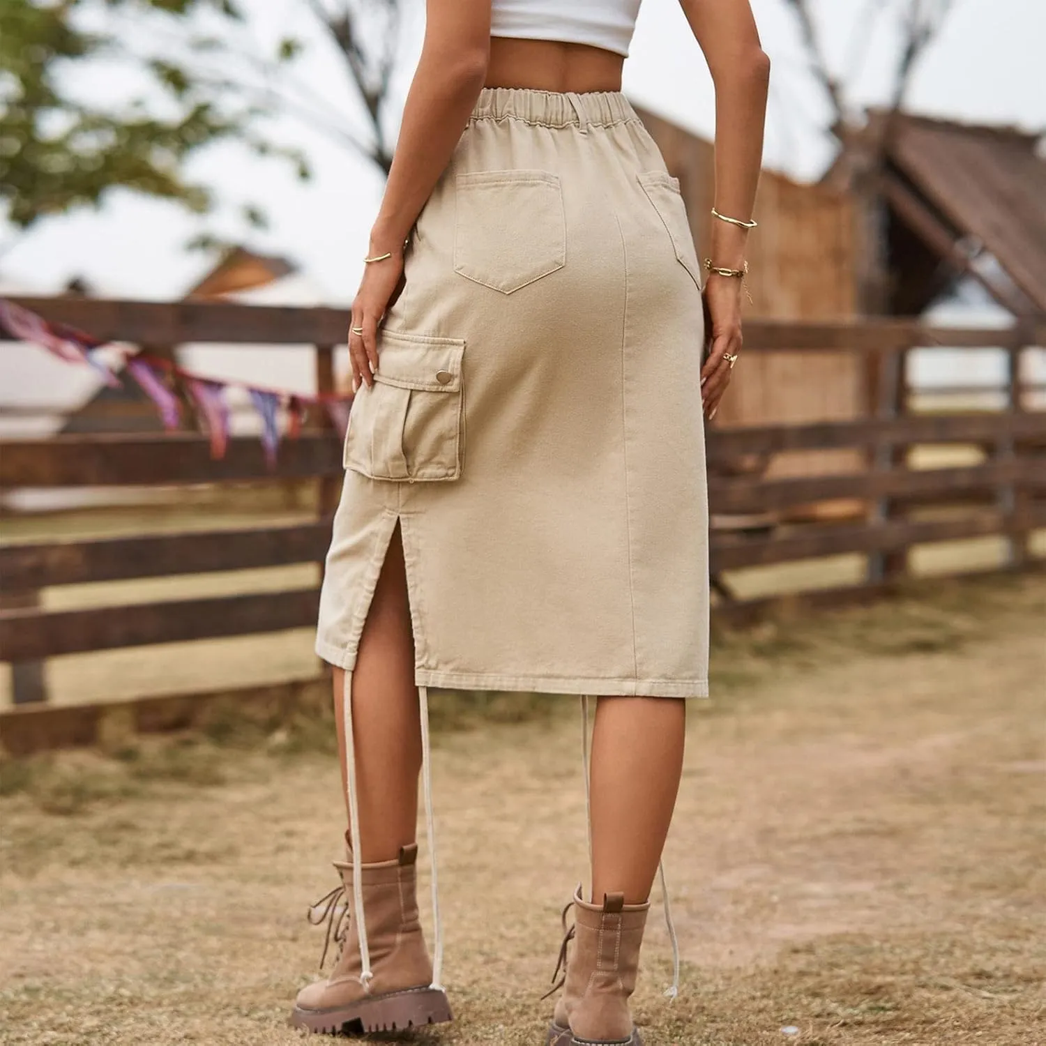 Women Cargo Long Skirt Long Cargo Skirts for Women Drawstring Low Waist Long Cargo Skirt with Pockets Tennis